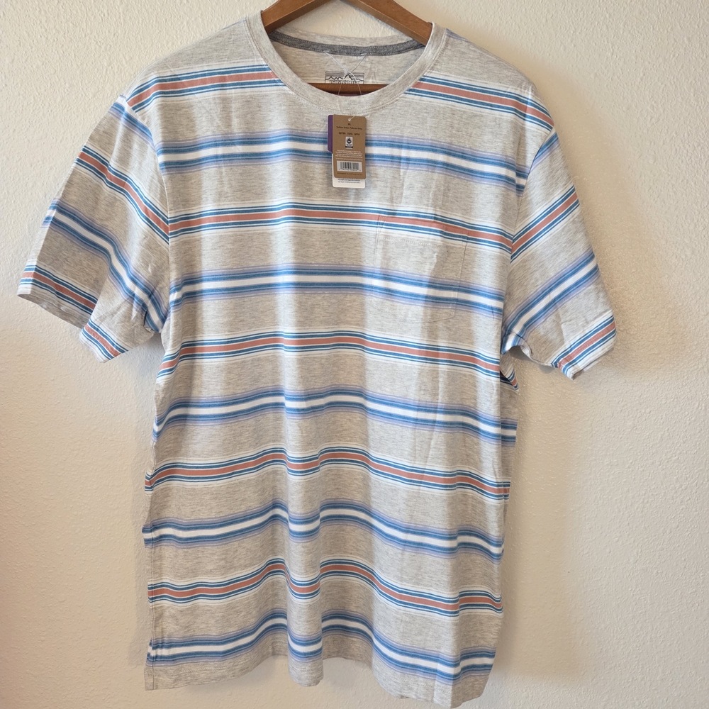Patagonia Gray Tee with Blue and Red Stripes